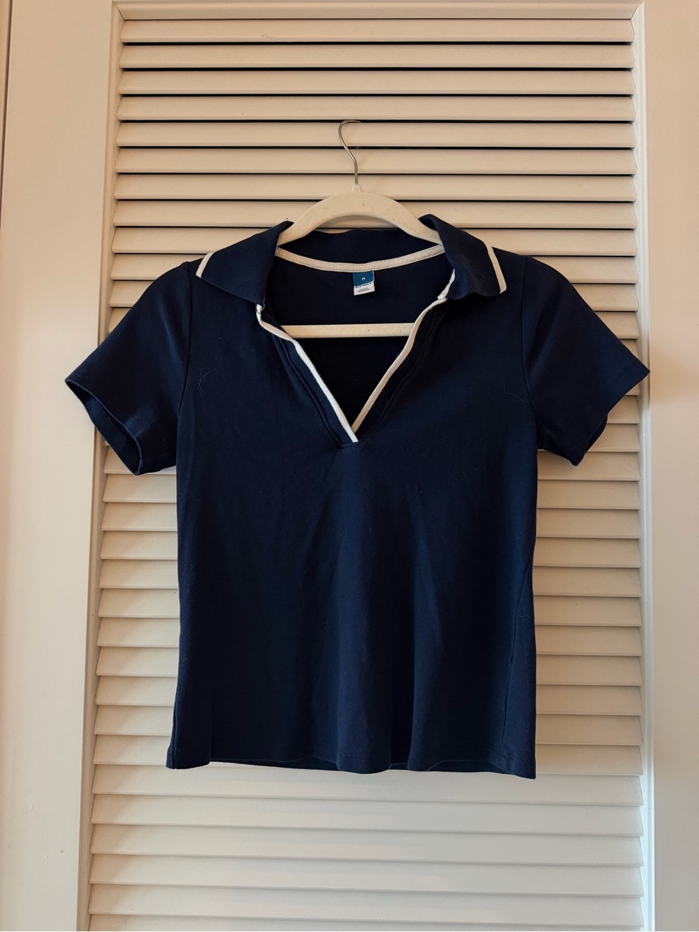 Old Navy Navy Short-Sleeve Polo Crop Top with White Trim